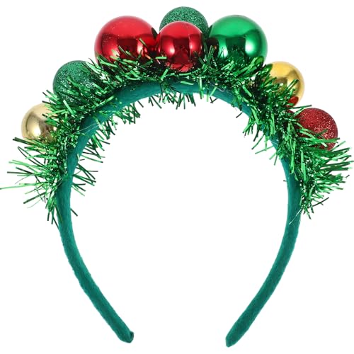 minkissy Weihnachtskugel-Haarband, bunte Kugel-Kopfschmuck mit grünem Lametta-Dekor, Weihnachts-Party-Kopfschmuck für Frauen und Mädchen von minkissy