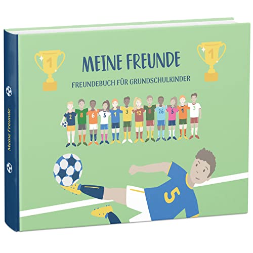 mintkind® „Meine Schulfreunde“ Freundebuch Schule Mädchen & Jungen Fußball Design | Freundschaftsbuch Grundschule | Meine Freunde Buch Geschenk zur Einschulung | Schulfreundebuch zum Ausfüllen von mintkind