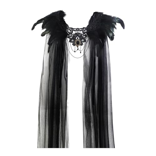 Halloween-Umhang für Damen, mit gefiedertem Nackenband, atmungsaktiv, elegantes Netzgewebe, Schwarz, 45 x 128 cm Halloween-Umhang für Damen, mit gefiedertem Nackenband, atmungsaktiv, elegantes Netzgewebe, Schwarz, 45 x 128 cm von misppro