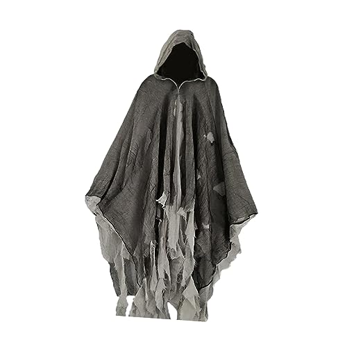 Sensenmann-Kostüm-Set, Halloween-Kapuzenumhang mit Kapuze, Cosplay-Kostüm für Maskerade, Party, Foto-Requisiten, Grau Sensenmann-Kostüm-Set, Halloween-Kapuzenumhang mit Kapuze, Cosplay-Kostüm für Maskerade, Party, Foto-Requisiten, Grau von misppro
