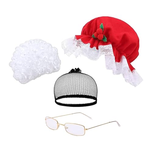 Weihnachtsperücke mit Hut und Brille Set für Damen, Weihnachtsmann Kostüm Perücke für Karneval, Fasching, Weihnachtsfeier und Bühnenauftritt Weihnachtsperücke mit Hut und Brille Set für Damen, Weihnachtsmann Kostüm Perücke für Karneval, Fasching, Weihnachtsfeier und Bühnenauftritt von misppro
