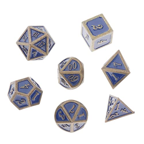 misppro Polyedrische Metallwürfel, Standardgröße, Blau, 7 Packungen für Dungeons Dragons Spiele von misppro