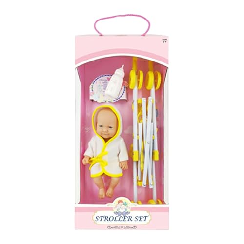 10 Zoll Doll Stroller Toy, Realistic Pretend Play Doll Set, Kids Pretend Play Stroller, Nursery Doll Play Stroller Set with Bottle for Kids, Girls, Holiday and Birthday Presents von mivceklw