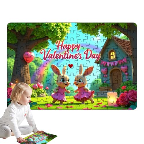 Bunny Jigsaw Puzzle, Valentine's Day Crafts Puzzle, 130-teiliges Bunny Puzzle, buntes Tierpuzzle für Erwachsene, Happy Valentine's Day Puzzle, Animal Puzzle für Home Decor, einzigartiges Puzzle für von mivceklw