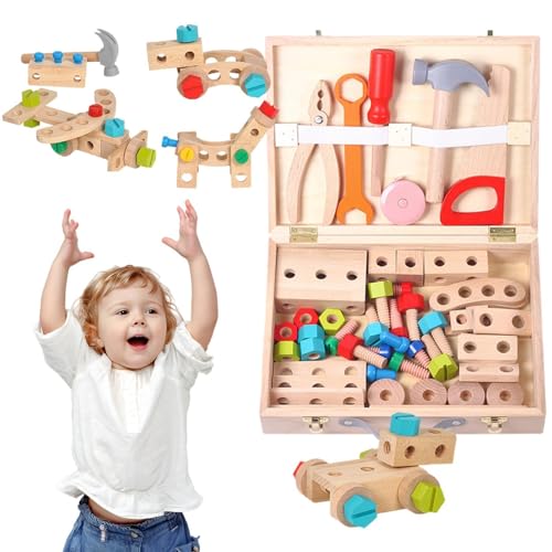 Holzwerkzeug-Set, Konstruktionsspielzeug, Bausatz für Kinder, interaktiv, lustig, unterhaltsam und pädagogisches Design für Kleinkinder, 29 x 22 x 6 cm von mivceklw