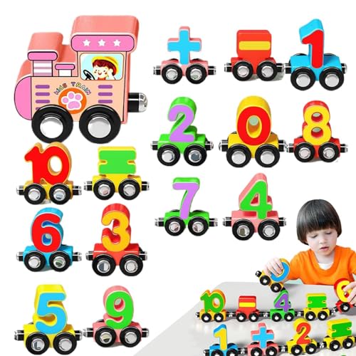 Wooden Magnetic Train Set, Wooden Magnetic Number Train Blocks, Number Car Assembly Toy Blocks, Magnetic Train Blocks For Kids, Educational Number Train Toy, Number Car Blocks For von mivceklw