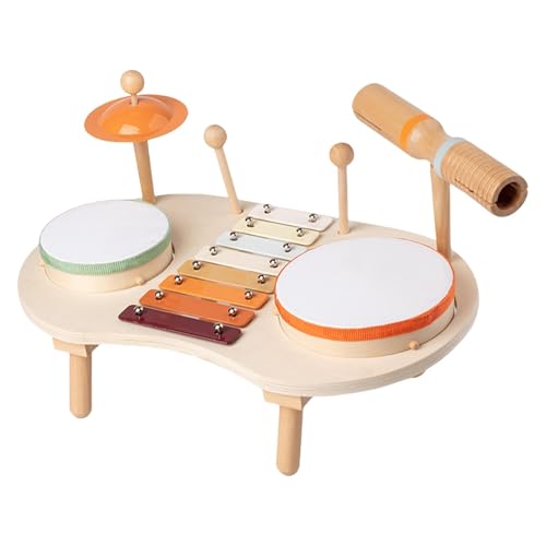 Wooden Musical Kit, Kids Instruments Drum Musical Set, Holzspielzeug, Sensory Spielzeug für Alter 1-3 Kinder Mädchen Early Learning Development, 35,7 x 20,6 x 5,12 cm von mivceklw