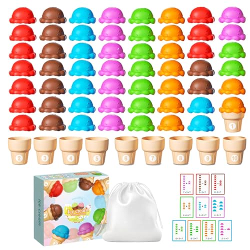 mivceklw Alphabet Matching Toys, Letter Learning Games, Number Stacking Toy, Preschool Learning Toy with Ice Cream Shaped Design for Preschool and Kindergarten Fine Motor Skill Development von mivceklw