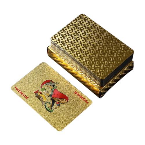 mivceklw Gold Foil Poker Cards, Waterproof PVC Playing Deck, Luxury Table Game, Durabless Flexible Design, Portable Travel Set Partys Festival Entertainment, 8.7x5.7cm Gold von mivceklw