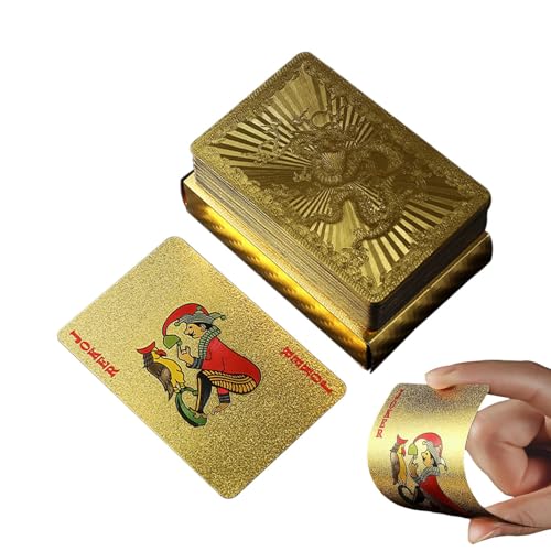 mivceklw Gold Foil Poker Cards, Waterproof PVC Playing Deck, Luxury Table Game, Durabless Flexible Design, Portable Travel Set Partys Festival Entertainment, 8.7x5.7cm Gold von mivceklw