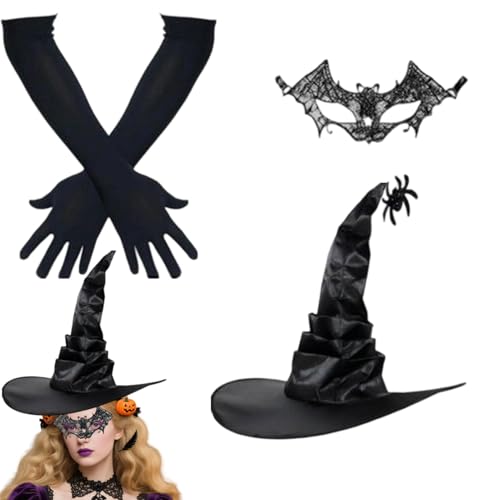 mivceklw Halloween-Hexenhut, Themen-Events, Hexenkappen, breite Krempe, Kostüm, Handschuhe, Karnevals-Zubehör für Damen, Erwachsene, Halloween-Party, Cosplay, Maskerade, Foto-Requisiten mivceklw Halloween-Hexenhut, Themen-Events, Hexenkappen, breite Krempe, Kostüm, Handschuhe, Karnevals-Zubehör für Damen, Erwachsene, Halloween-Party, Cosplay, Maskerade, Foto-Requisiten von mivceklw