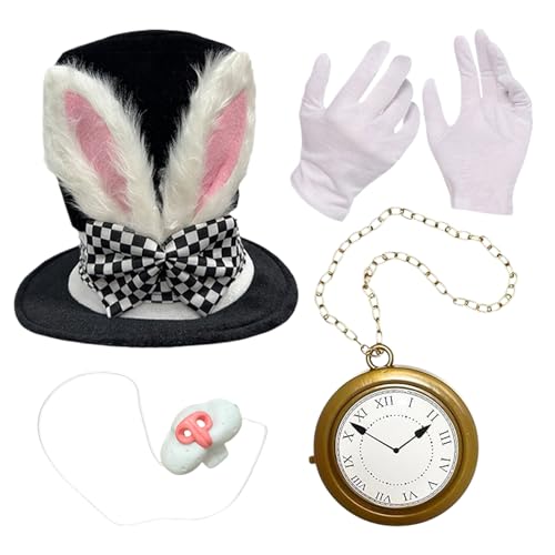 mivceklw Hasenkostüm Zubehör Set - Hasenohren Zylinderhut Nasenuhr Handschuhe für Karneval Ostern,4-teiliges Rollenspiel Zubehör für Karneval Faschingsfeier Halloween Party mivceklw Hasenkostüm Zubehör Set - Hasenohren Zylinderhut Nasenuhr Handschuhe für Karneval Ostern,4-teiliges Rollenspiel Zubehör für Karneval Faschingsfeier Halloween Party von mivceklw