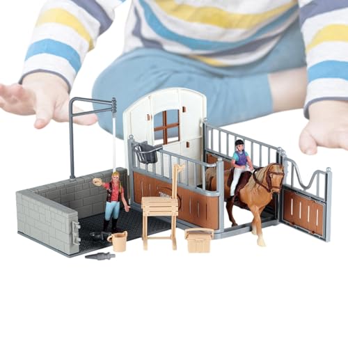 mivceklw Horse Stable Model, Farm Animal Figurines, Horse Figures Collection with Sturdy and Safe Materials for Boys or Girls During Easter, Birthdays, Childrens Day, 1 Set von mivceklw