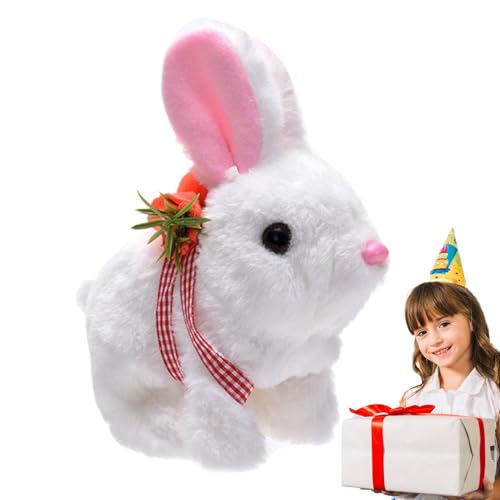 mivceklw Interactive Plush Bunny, Light-Up Ears, Walking and Sound Features, Includes Backpack, Educational Toy for Toddler, Easter Gift, 19x17x9cm White Pink Brown Gray von mivceklw