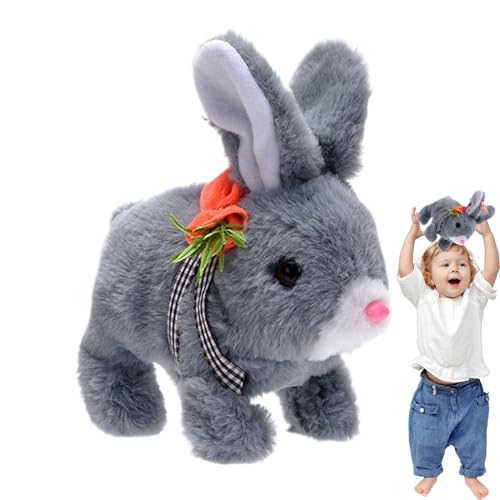 mivceklw Interactive Plush Bunny, Light-Up Ears, Walking and Sound Features, Includes Backpack, Educational Toy for Toddler, Easter Gift, 19x17x9cm White Pink Brown Gray von mivceklw