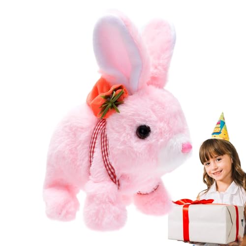 mivceklw Interactive Plush Bunny, Light-Up Ears, Walking and Sound Features, Includes Backpack, Educational Toy for Toddler, Easter Gift, 19x17x9cm White Pink Brown Gray von mivceklw