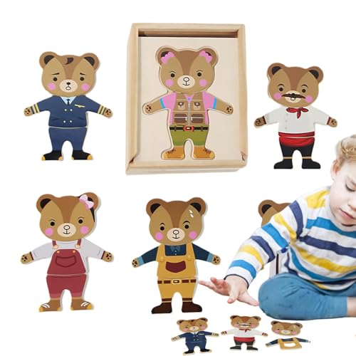 mivceklw Kids Dress-Up Puzzle, Sorting Wooden Puzzle, Matching Jigsaw Puzzle, Kinder Matching Puzzle, Dress-up Jigsaw Puzzle, Holz Bear Family Dress-up Puzzle für Kinder und Mädchen von mivceklw