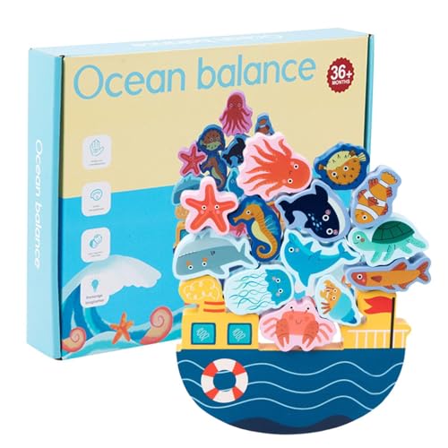 mivceklw Sea Animal Design Stacking Toy, Educational Kids Sensory Toys, Wooden Balance Blocks, Interactive Fun Educational Games 10.63x7.48x1.5 Inches for Kids, Toddler, Home, Travel (1 Set) von mivceklw