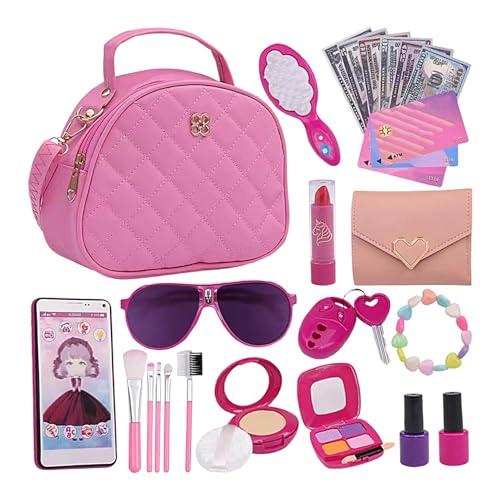 mivceklw Spielzeug Purse Set, Pretend Purse, Purse Toy Set, Girls Toy Wallet, Dress Up Zubehör, Little Girl Pretend Purse Toy Kit with Wallet, Phone, Sonnenbrille, Schlüssel und Zubehör für von mivceklw