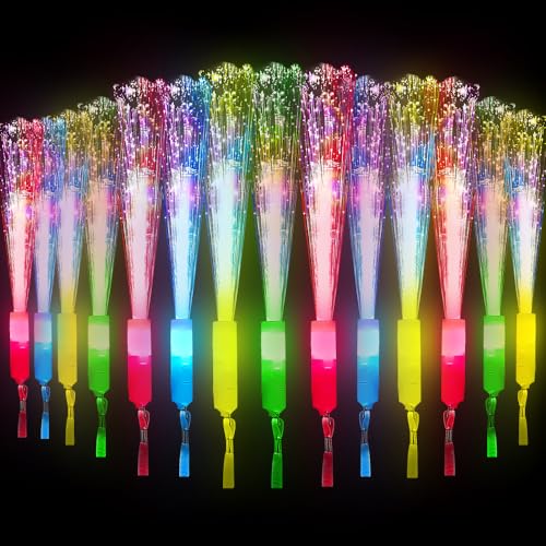 mizikuu 15 Stück LED Leuchtstäbe Partyzubehör, Leuchtwedel Glasfaser Glowstick Bunte Licht blinkende Knicklichter 3 Modi Leuchtspielzeug Partyknicklichter für Weihnachten,Party,Konzert,Hochzeitt von mizikuu