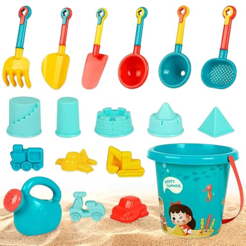 mizikuu 18 Stück Sandspielzeug Set, Strandspielzeug für Kinder mit Eimer Schaufel Werkzeugsätze Sandkasten Strand Spielzeug Sandförmchen Outdoor Spielzeug Badespielzeug für Kinder Jungen Mädchen von mizikuu