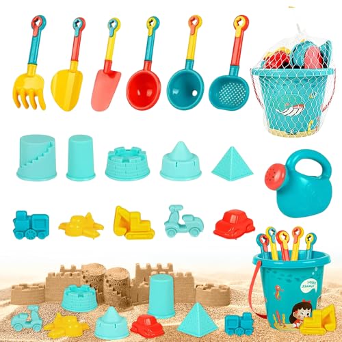 mizikuu 18 Stück Sandspielzeug Set, Strandspielzeug für Kinder mit Eimer Schaufel Werkzeugsätze Sandkasten Strand Spielzeug Sandförmchen Outdoor Spielzeug Badespielzeug für Kinder Jungen Mädchen von mizikuu