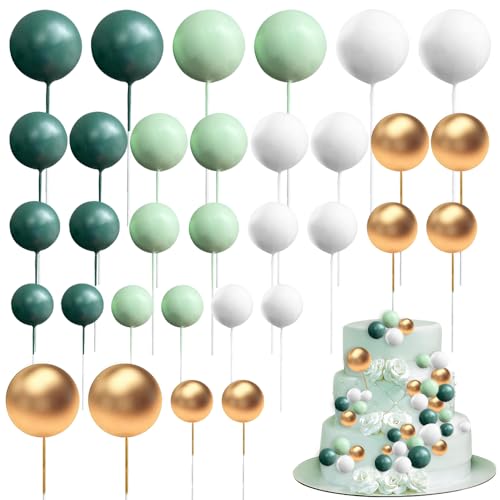 mizikuu 32 Stück Tortendeko Kugeln, Kuchen Dekoration Geburtstag Mini Cupcake Topper Multifunktional Torten Deko DIY Kuchen Dekoration Kugeln für Geburtstag Hochzeit Bedarf Deko von mizikuu