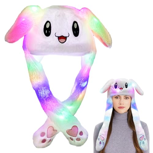 mizikuu Hasen Mütze mit Wackelohren, Hasenohren Hut LED Beweglichen Ohren Drücken der Tiermütze Niedlicher Leuchtender Hasen Plüsch Hut für Partys, Cosplay, Weihnachts Geschenk, Karneval, Weiß von mizikuu