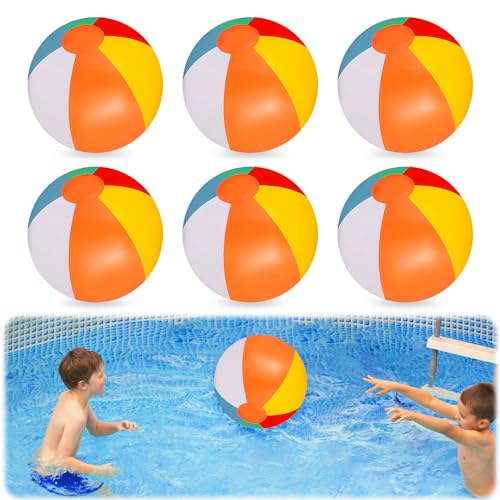 mizikuu Wasserball Aufblasbar, 6 Stück Schwimmball Wasserspielzeug Wasserbälle Regenbogen Beach Ball 30cm für Aktivitäten im Freien Sommer Strand Pool Bälle Kinder Erwachsene von mizikuu