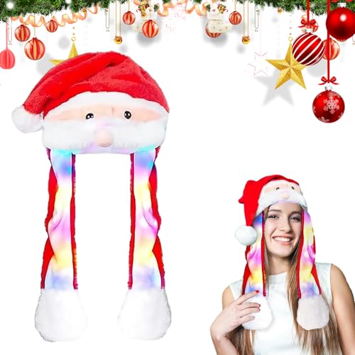 mizikuu weihnachtsmütze mit LED, Weihnachtsmütze Hut Mütze mit Beweglichen Ohren Niedlicher Leuchtender Plüsch Hut Wackelohrenmützen Lustige Hüte für Partys, Cosplay, Weihnacht, Kinder, Erwachsene von mizikuu