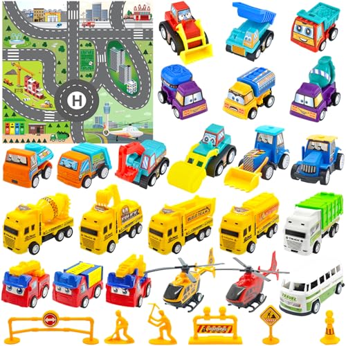 31PCS Spielzeug Autos Kinder Jungen 10 12 3 4 5 8 6 Jahre Fahrzeuge Geschenke für Kinder Geburtstag Geschenk Zurückziehen Stadtautos Lastwagen Baustelle Bagger Spielzeug ab 3 Jahre Spielzeugautos Set von modun