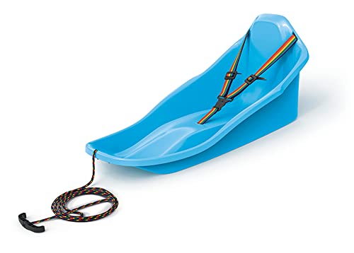 Schlitten für Kinder bis 3 Jahre mit Rückenlehne, Sicherheitsgurt und Zugseil Kleinkinder Bob Rutscher Rodel Schneegleiter TOPO 72x37 cm (Blau) von molti