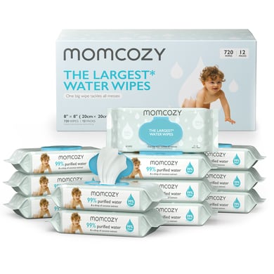 momcozy Feuchttücher, largest water wipes 720 Tücher (12 x 60 Stk) von momcozy