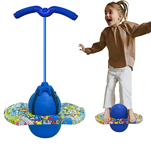 Pogo Ball mit Griffen Die Griffe sind verstellbar Ausgestattet mit einer Luftpumpe Geeignet für Kinder und Erwachsene Zum Trainieren der Gleichgewichtsfähigkeit Maximale Belastbarkeit 100 kg (Blau) von monlenom