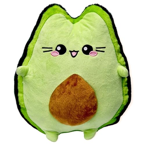 moodrush® 🥑😺 Avocado Cat | Katze Plüschtier | Kuscheltier Stofftier Kawaii Kitty | Plüschstoff und Bestickung | waschbar | ca. 35x30 cm | Versand aus Deutschland von moodrush