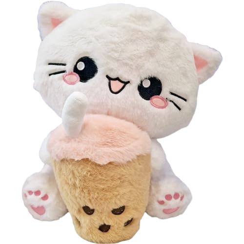 moodrush® 🐱 Boba Cat | Bubble Tea Katze | Plüschtier Kuscheltier Stofftier Kawaii Kitty | Alle Elemente Bestickt | waschbar | ca. 35x24 cm | Versand aus Deutschland von moodrush