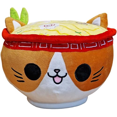 moodrush® 🍜 😺 Ramen Cat | Japanische Nudelsuppe Katze | Instant-Nudeln Plüschtier Kuscheltier Stofftier Kawaii Fast Food Kissen Kitty Japan Bowl | waschbar, ca. 28 cm | Versand aus Deutschland von moodrush