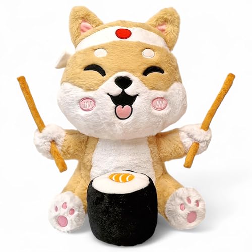 moodrush® 🐕 🍣 🇯🇵 Shiba Inu Plüsch Hund | Japan Sushi Maki Essstäbchen Fast Food Stirnband Plüschtier Kuscheltier Stofftier Kawaii Kissen Dog | waschbar, ca. 38 cm | Versand aus Deutschland von moodrush