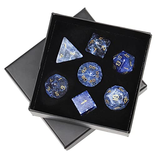 mookaitedecor 7 Stücke Kristall Polyedrische DND Würfel Set, Polierte Trommelsteine Würfel für RPG MTG Tischspiele Heim Dekoration, Sodalith von mookaitedecor