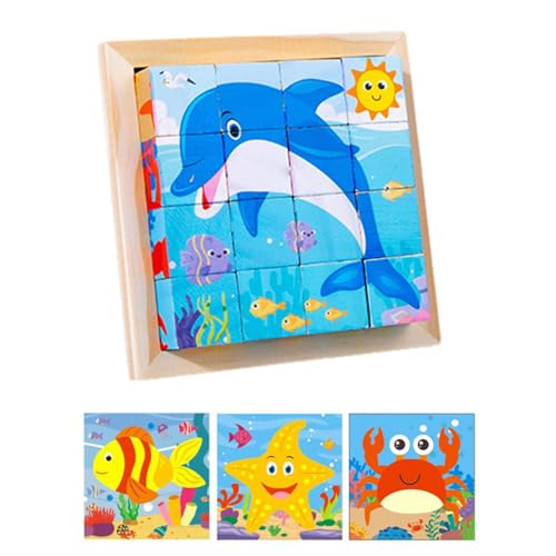 moonyan 3D-Würfelpuzzle,Pädagogisches interaktives Spielzeug | Würfelpuzzle für Vorschulkinder, 6 Puzzles in 1 (16 Teile), Lernpuzzles mit Ablagefach für Kinder von moonyan