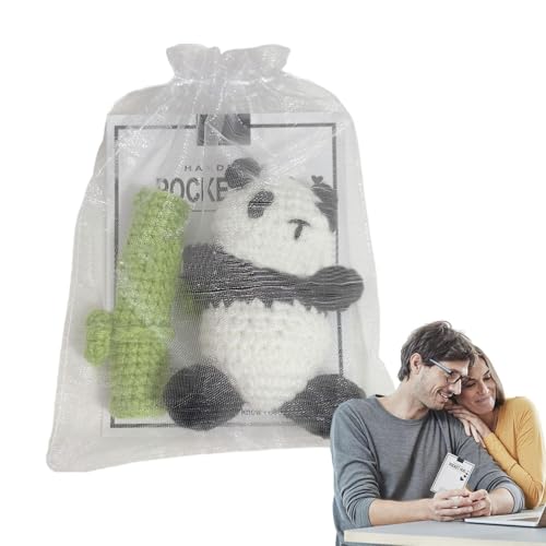 moonyan Gehäkeltes Panda-Plüschtier, Gehäkeltes Panda-Stofftier | Kuscheltiere Plüsch Panda | Handgefertigter gehäkelter Panda-Plüsch mit Grußkarte und Organza-Paket für Partydekoration mit von moonyan