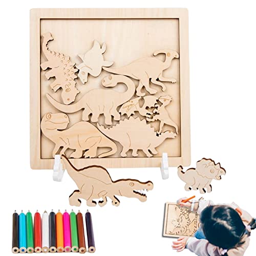moonyan Holz-Rätsel, Holz-Puzzle-Brett | Tierkreaturen zum Ausmalen von Puzzleteilen | Lustige Rätsel für Kleinkinder, Lernrätsel für Kinder mit Malstift für Jungen und Mädchen von moonyan
