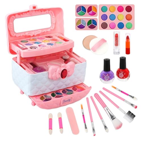 moonyan Make-up-Sets für Kinder,Make-up für Kinder, 32 Stück Rollenspielspielzeug, echtes Make-up, Interaktive Lernaktivitäten im Vorschulalter, Kinderkosmetikset mit Box für Mädchen ab 3 Jahren von moonyan