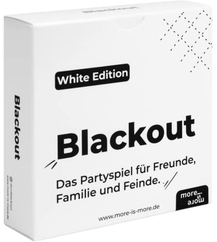 more is more Blackout - White Edition | - das Partyspiel für Freunde, Familie und Feinde - Perfekt für jeden Spieleabend mit Freunden - Kartenspiel für JGA, WG Party, für Silvester oder als Geschenk von more is more