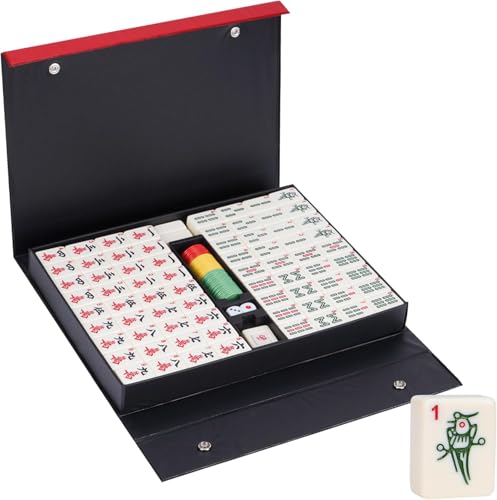 mosegor 3,6 x 2,8 cm chinesisches Majong-Set，144 große Mahjong-Steine, Mahjong Spiel geeignet für Familien- und Freundesfeste, Mahjong brettspiel in Geschenkbox, （elfenbeinfarben） von mosegor