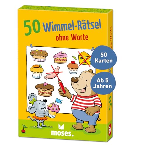 moses. 50 Wimmel-Rätsel ohne Worte, Kartenset mit lustigen Wimmelbildrätseln, Suchbilder ohne Text, Einschulung oder zum Kindergeburtstag, für Kinder ab 5 Jahren von moses