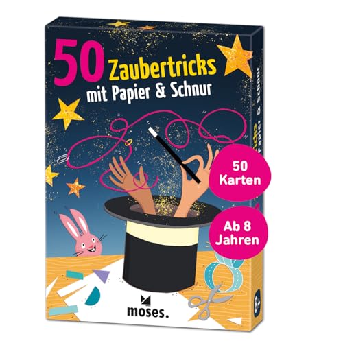 moses. 9847 Zaubertricks mit Papier & Schnur – Geniale Beschäftigung für Kinder ab 8 Jahren, Zauberkasten-Ersatz mit 50 kinderleichten bis anspruchsvolleren Magier Ideen für eine Zaubershow, Small von moses