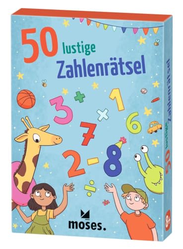 moses 30260 50 lustige Zahlenrätsel, Kartenset mit Rechenaufgaben, Zahlencodes und Anderen Rätseln, Kindergeburtstag oder zum Schulstart, für Kinder ab 8 Jahren, pink von moses