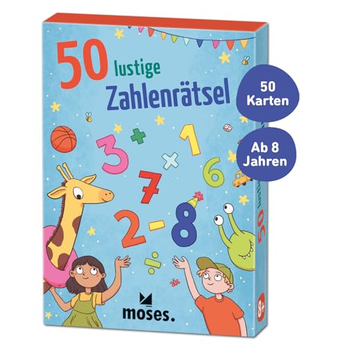 moses 30260 50 lustige Zahlenrätsel, Kartenset mit Rechenaufgaben, Zahlencodes und Anderen Rätseln, Kindergeburtstag oder zum Schulstart, für Kinder ab 8 Jahren, pink von moses