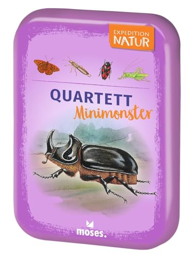 moses. Expedition Natur Quartett Minimonster, Insekten-Quartett Kartenspiel für Kinder, Reisespiel in kompakter Blechdose für unterwegs, Kinderspiel ab 8 Jahren von moses